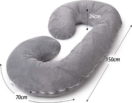 Coussin de grossesse Ella - soie - Coussin de corps - Housse amovible en polaire Minky - 150x70cm - Gris