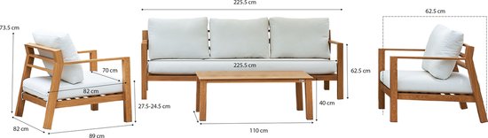 Ensemble de salon AXI Orla 4 pièces (fauteuils et canapé) aspect bois/beige – 2 fauteuils, un canapé et une table – Structure en aluminium thermolaqué – 5 personnes