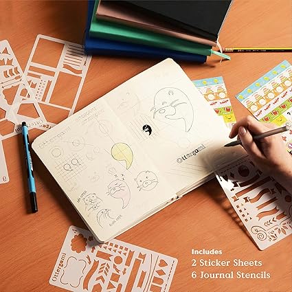 Ottergami Set de 2 Bullet Journal avec points, carnet A5 + autocollant de scrapbooking