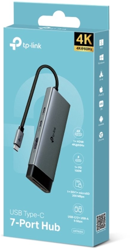 Hub d'interface TP-Link UH7020C USB 3.2 Gen 1 (3.1 Gen 1) Type-C 5 000 Mbit/s