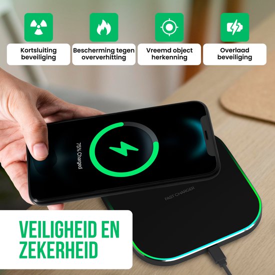 Strex Wireless Charger 15W - Câble inclus - QI Fast Charger - Chargeur sans fil - Chargeur rapide - Indication LED