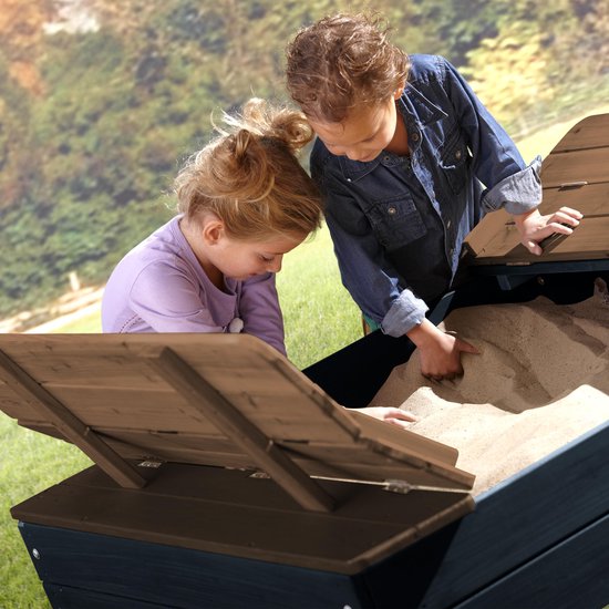 Bac à sable en bois AXI Ella, couleur anthracite/marron - Avec bancs et couvercle - Bois certifié FSC - 100 x 95 x 20 cm - Bac à sable pour enfants