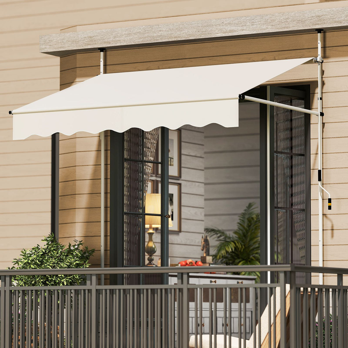 Parasol côtier 200 cm blanc - Parasol de balcon sans perçage, réglable en hauteur et résistant aux UV avec commande manuelle