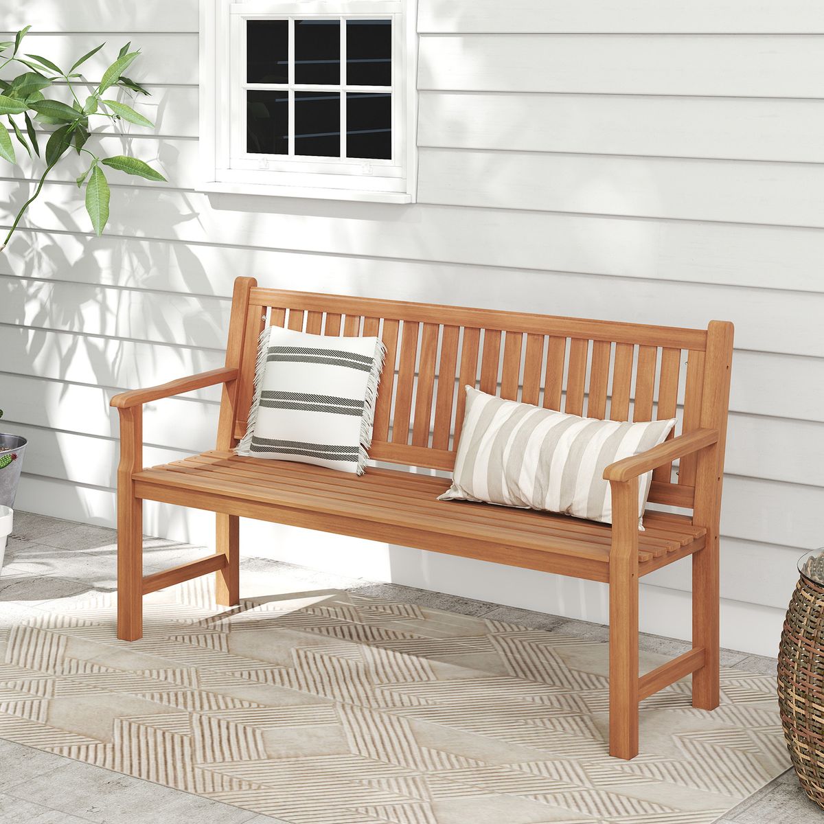 Banc de jardin Coast - banc trois places en bois de pin - dossier et accoudoirs ergonomiques - couleur naturelle - 150 x 53,5 x 89 cm