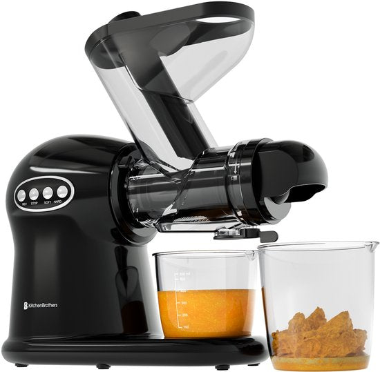 KitchenBrothers Slowjuicer XL - Presse-agrumes - Presse-légumes et fruits - Alimentation 43 mm et 70 mm - 500 ml - Noir