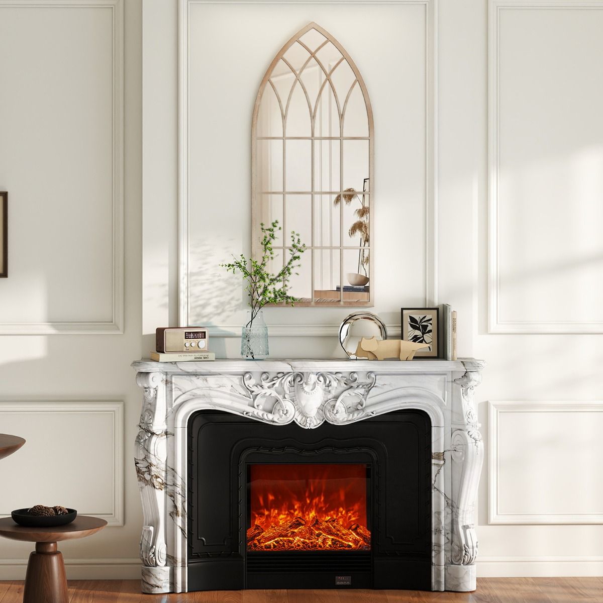 Miroir « Coast » en forme de châssis de fenêtre - miroir mural incurvé - cadre métallique - gris rustique - 115 x 50 cm