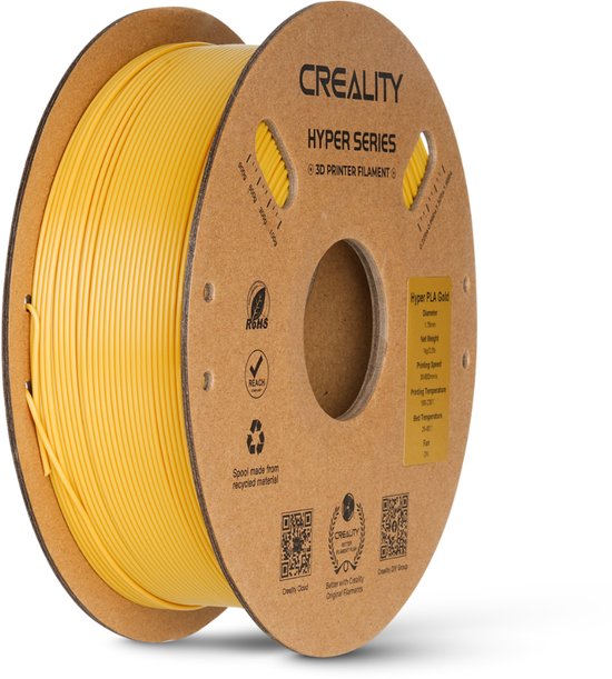 Filament pour imprimante 3D Creality Hyper PLA 1,75 mm - Universel - 1 kg - Impression rapide jusqu'à 600 mm/s - Enroulé sans emmêlement - Or