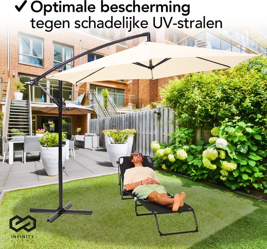 Infinity Goods Zweefparasol - 300CM - Incl. Kruisvoet - Waterdicht - Draai- en kantelbaar - Verstelbare Hoogte - Creme