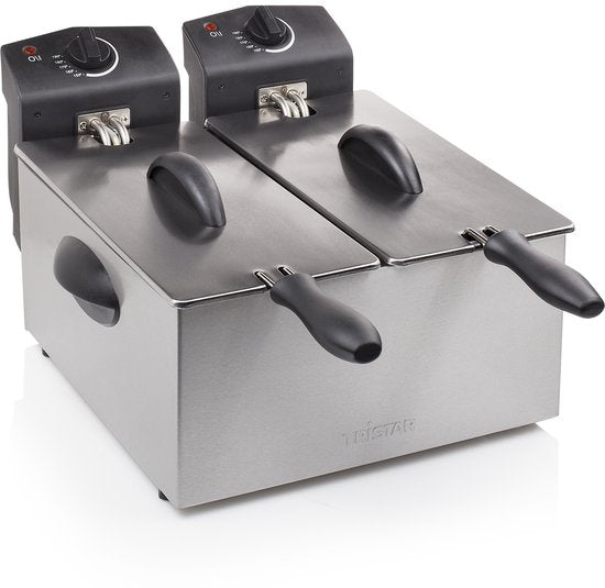 Friteuse Tristar 6 litres - FR-6937 - Friteuse double 2 x 1 800 W - Cuves à commande indépendante, zone froide - Acier inoxydable