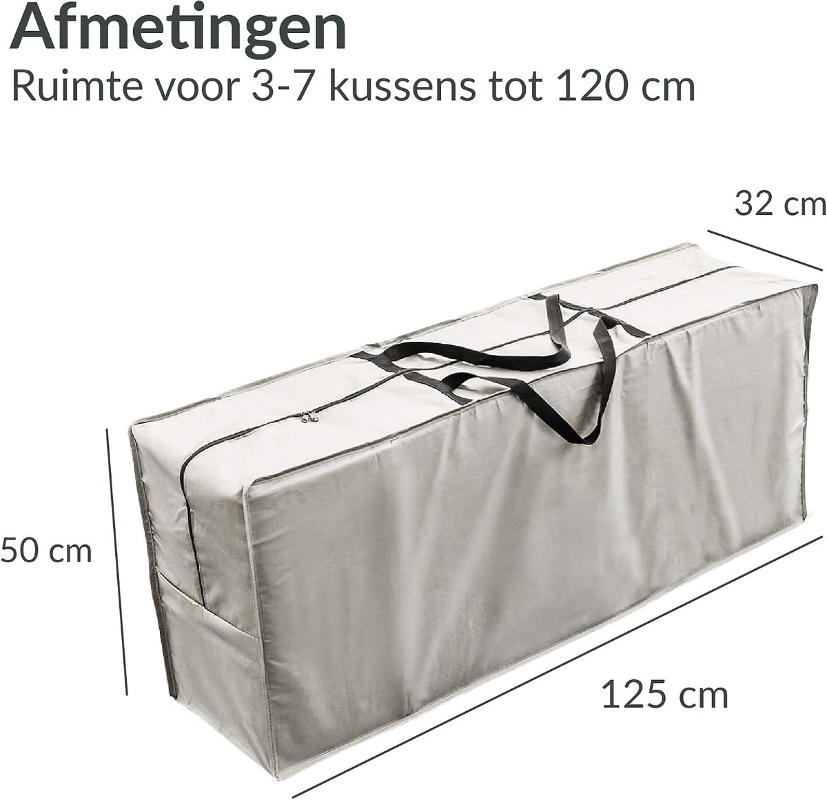 Sac de rangement Chefarone pour coussins de jardin - Hydrofuge - 125 x 50 x 32 cm - Polyester 420D - Gris clair