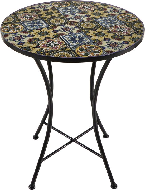 Table de bistrot AXI Amélie - Yellow Breeze – Table de jardin en métal – Ronde – 60 x 60 x 75 cm - Effet mosaïque – Incrustée de carreaux en céramique – Pour le jardin, la terrasse et le balcon