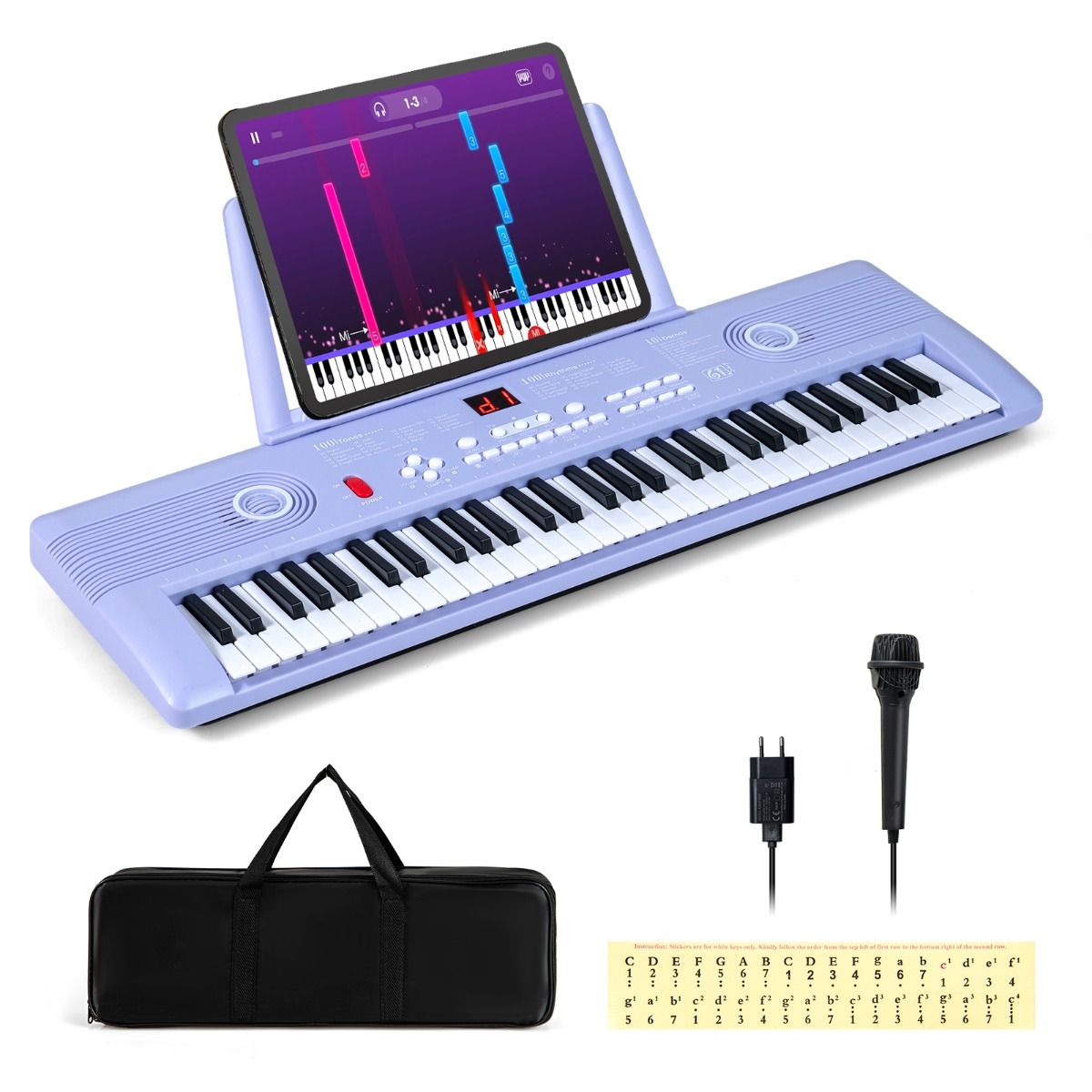 Piano numérique Coast à 61 touches - Avec support, micro et housse de transport - Violet