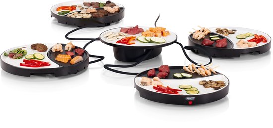 Princess Dinner4All 103080 - Set gastronomique - Gril et plaque de cuisson - Cordon d'alimentation extra-long de 2 mètres - 4 personnes - Lavable au lave-vaisselle - Sans PFAS - Kit d'extension disponible