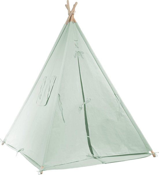 Tente tipi Sunny Alba vert pastel - Tente de jeu wigwam avec fenêtres - 120 x 120 x 160 cm - avec coussin et tapis