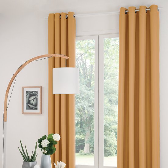 Lot de 2 rideaux occultants Atmosphera couleur ocre, 135 x 240 cm - Prêts à l'emploi avec anneaux - Rideaux et habillage de fenêtres - 2 pièces, couleur ocre