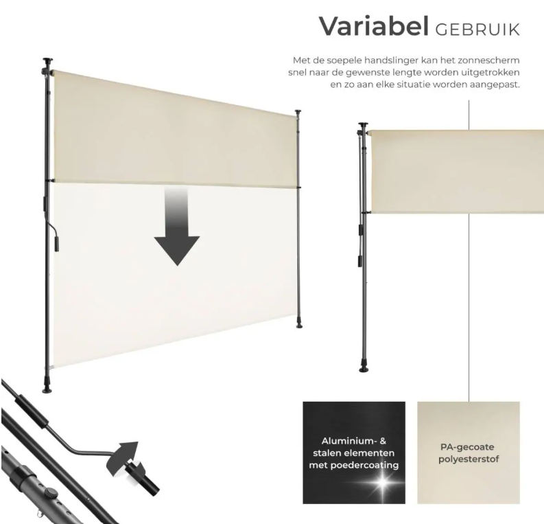 tectake Store Taija - Store à pince avec manivelle - 200 x 310 cm - UV50+ - Beige