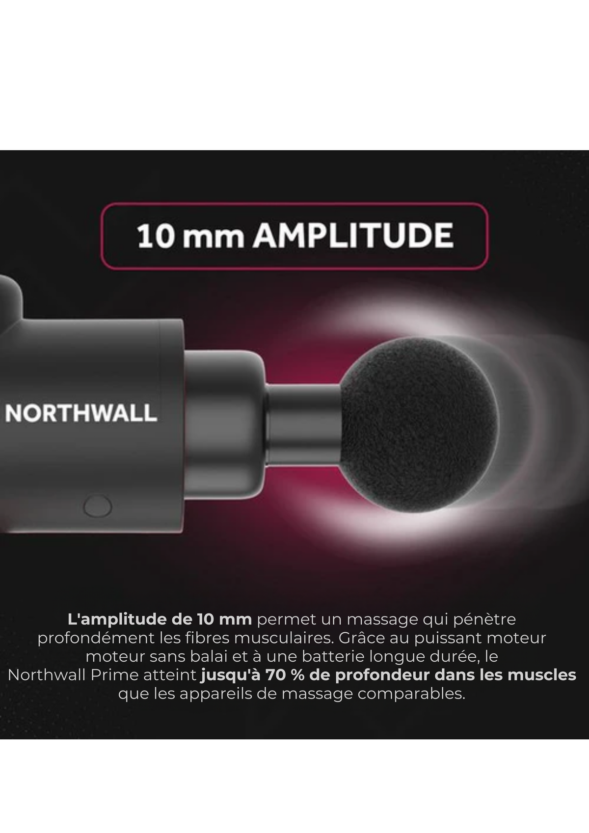 Pistolet de massage - Northwall - Avec étui + 6 Têtes de massage - Sans fil - 12,6 V- Noir
