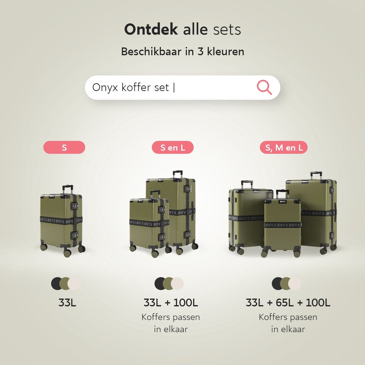 ONYX® Check-in Suitcase 65L - TSA lock - Spinner wheels - Lightweight Trolley - Aluminium closure - Olive green