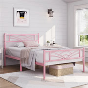 Yaheetech - Cadre de lit en métal 90 x 190 cm - Rose pâle - Lit simple avec tête de lit à motif nuages
