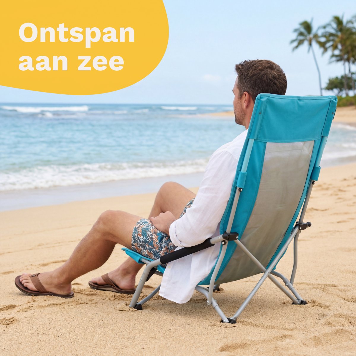 TRVLMORE Chaise de plage - Pliable - 130 kg maximum - Avec porte-gobelet et sac de transport - Dossier haut - Bleu