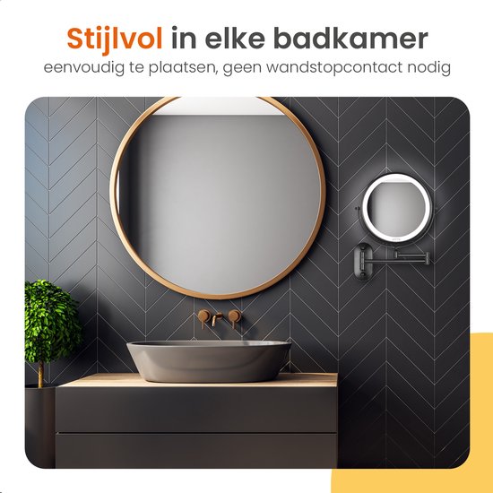 Goliving Miroir de maquillage avec éclairage - Ø25 cm - grossissement 10x - miroir de maquillage graduable - miroir de rasage - éclairage LED - rechargeable par USB-C - double face - 27 x 27 cm - noir