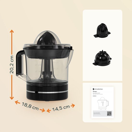 KitchenBrothers Presse-agrumes - Compact - Manuel - 0.7L - Noir