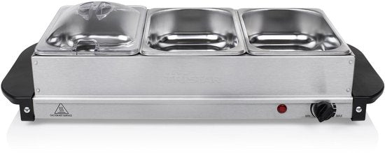 Tristar BP-6283 - Réchauffeur de buffet 200 W - Chafing dish - 3 x 1,4 litre - Avec couvercle - Acier inoxydable