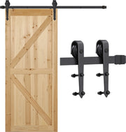 Yaheetech Ensemble de quincaillerie pour portes coulissantes 183 cm - équipé de roulettes en acier au carbone, de butoirs de porte et d'un guide de sol - pour portes en bois et en métal - fer noir - 183 x 23 x 5,5 cm
