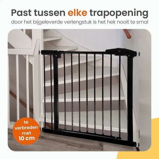 Goliving Barrière d'escalier - Fixation par pince sans perçage, rallonge incluse - extensible - 78-93 x 6 x 85 cm - Noir