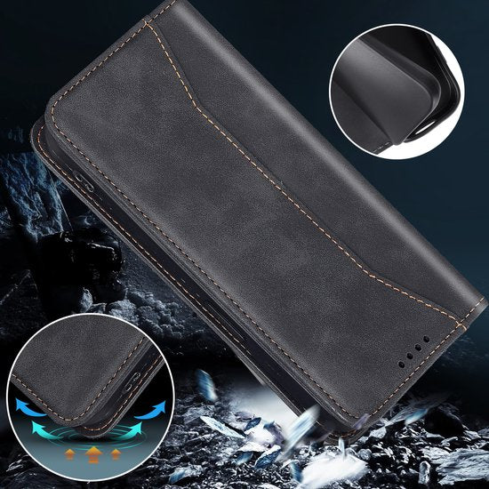 Étui Podec avec porte-cartes, compatible avec l'iPhone 12 Pro Max, étui noir pour téléphone - Étui « Bookcase » antichoc avec 1 protecteur d'écran - Étui portefeuille