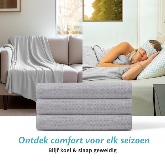 Ella® Couverture rafraîchissante 200x200 cm - 100% Bio-Tencel - Couverture auto-refroidissante - Couverture rafraîchissante - Couette d'été - Gris clair