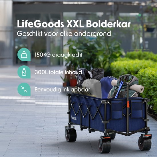 LifeGoods Wagon - XXL - pliable - 300L - 150KG de capacité de charge - bleu