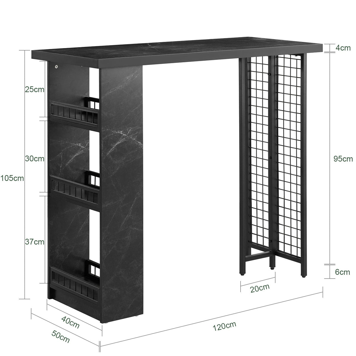 SoBuy Table de bar moderne - avec porte-bouteilles et porte-verres - 120x50x105 cm - noir