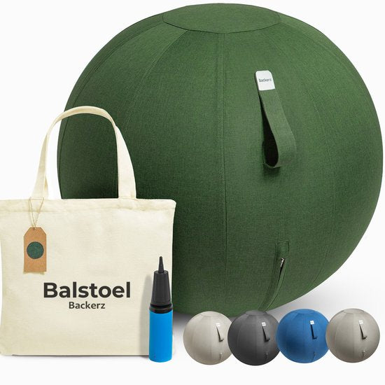Ballon de siège Backerz 75 cm - Ballons de siège avec housse en lin - Chaise de bureau ergonomique pour le bureau et la maison - Ballon de yoga de luxe - Vert olive