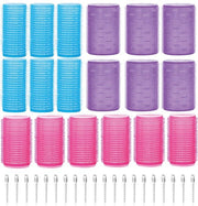 Set 18 Bigoudis Sans Chaleur  Soft & Silky – 3 Tailles, Boucles Parfaites en 60 Min – 18 Pinces Incluses - Bleu/Rose