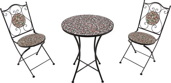 AXI Amélie Ensemble de bistrot Mosaïque Fleurs Rose - Structure métallique avec carreaux en céramique – Ensemble de balcon comprenant 2 chaises et une table