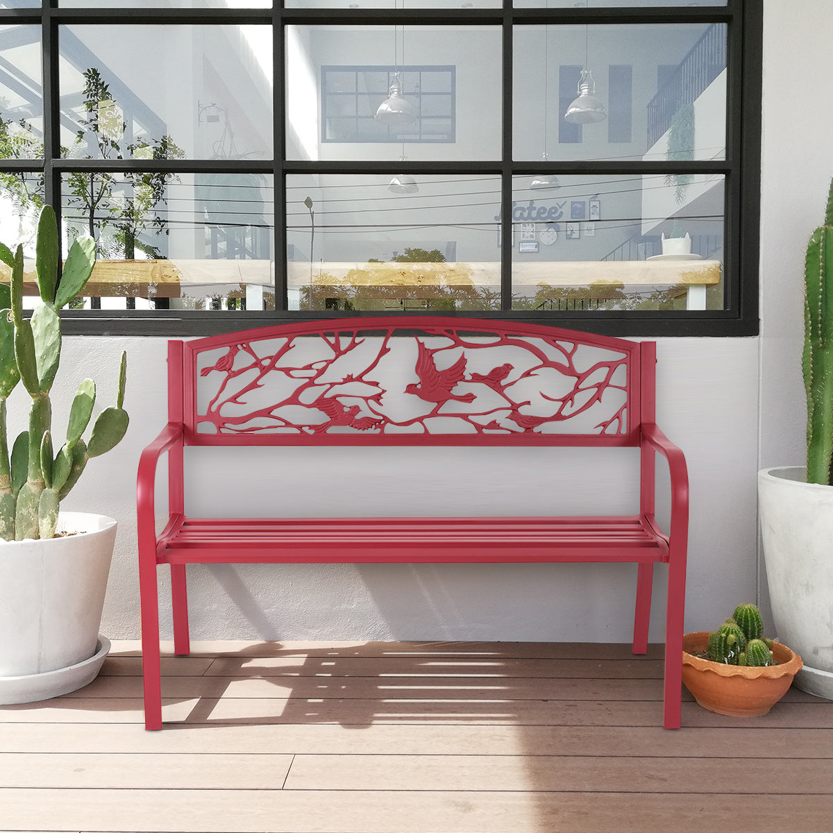 Coast Garden Bench Banc de parc en fer à 3 places avec dossiers rouge 123 x 60 x 88 cm
