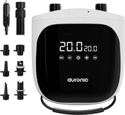 Pompe électrique Auronic pour SUP 12 V - 20 PSI - Pompe à air pour planche de SUP, kayak, matelas gonflable et tente - Régulation automatique de la pression - Gonflage et dégonflage - Blanche