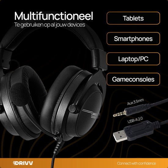 Drivv. PRO Gaming Headset with Microphone - Casque de jeu - Convient pour PS4, PS5, Xbox One, Xbox Series et PC - Casque de jeu