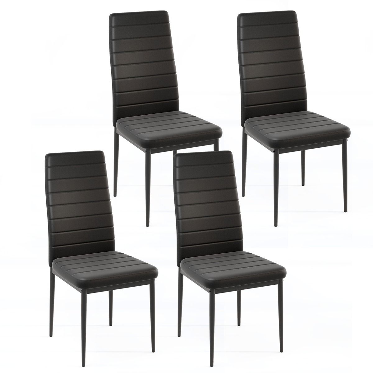 Lot de 4 chaises de salle à manger Coast - Simili cuir - Pieds en métal - Noir