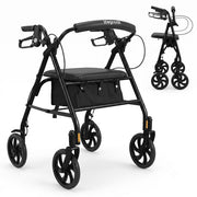 Rollator LifeGoods Basic : léger et pliable (8,7 kg) - Avec siège et dossier – Pour l'intérieur et l'extérieur – Hauteur réglable - Capacité de charge jusqu'à 136 kg – Noir