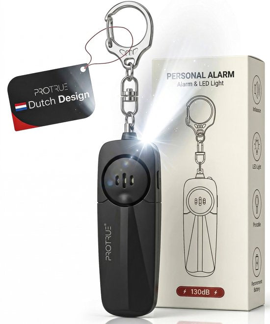 ProTrue® Alarme personnelle d'autodéfense en porte-clés - Alarme de poche de 130 dB avec bouton d'alarme pour femmes, enfants et personnes âgées - Alarme de sécurité pour seniors avec signal d'urgence