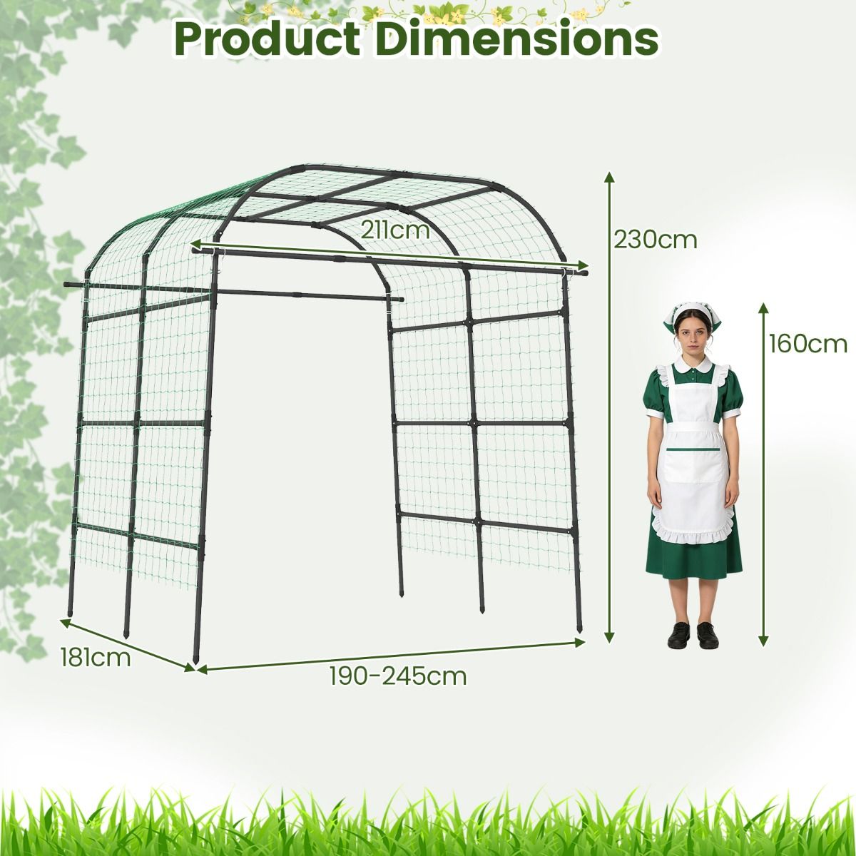 Arceau pour plantes grimpantes Coast - Treillis de jardin en forme de U - Structure métallique - Noir - 205,5 x 181 x 230 cm