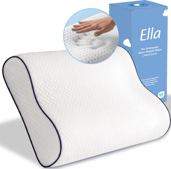 Oreiller orthopédique Ella Wave-Soft pour les personnes dormant sur le dos ou sur le côté - Oreiller ergonomique avec soutien cervical en mousse à mémoire de forme - Oreiller pour soulager les douleurs cervicales, 60 x 40 cm - Blanc