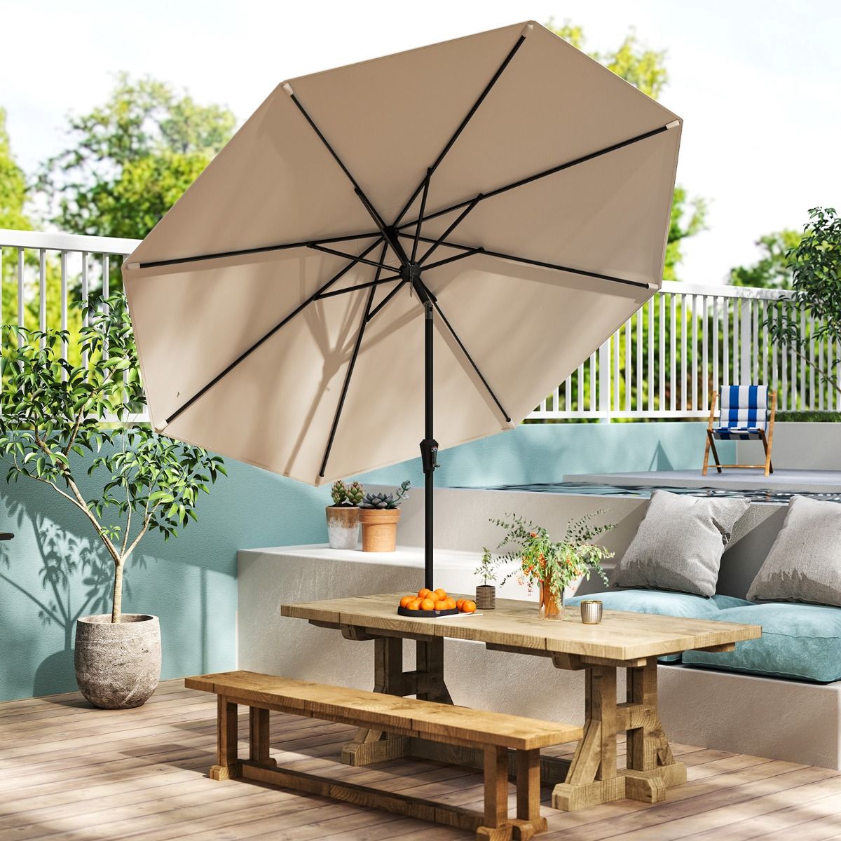 Grand parasol de terrasse Coast - inclinable avec manivelle - 270 cm - beige