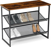 Brixy Shoe Rack - Industriel - Bois - Métal - 64x30x52cm - Vintage - Meuble à chaussures - Marron/Noir