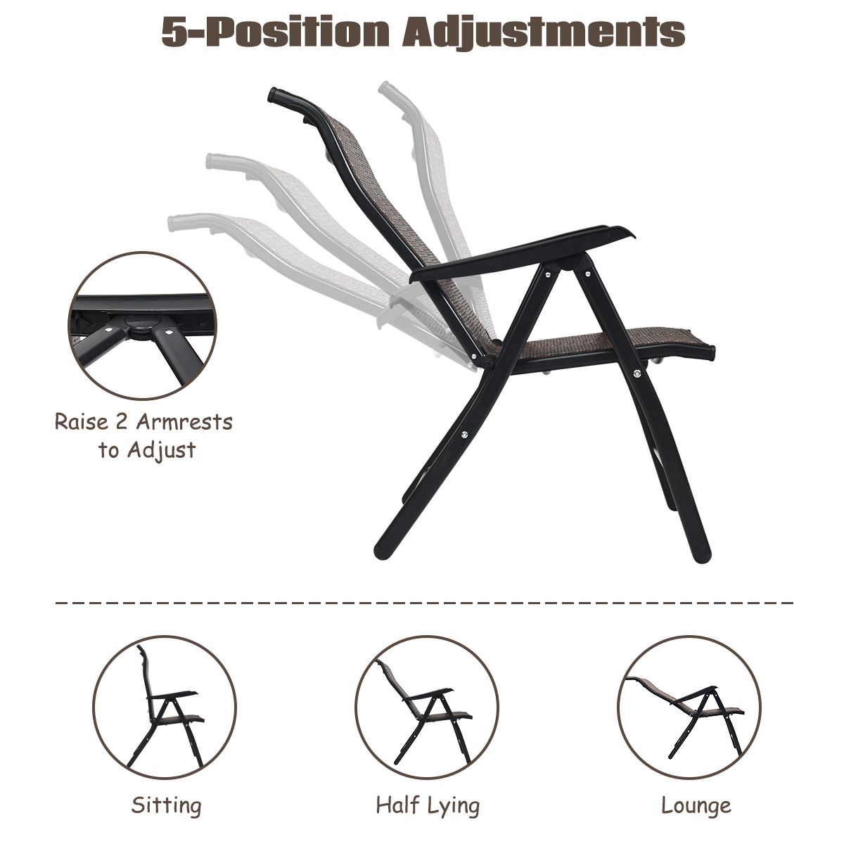 Lot de 2 chaises pliantes Coast Rotan - Dossier réglable - Pliables et faciles à transporter - Marron