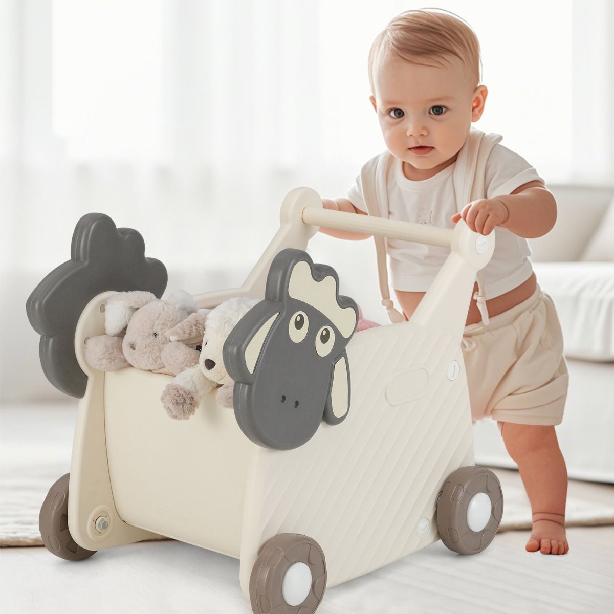 Chariot pour enfants Coast Schaap - Chariot de rangement et trotteur 2-en-1 - 18 litres - Beige et gris