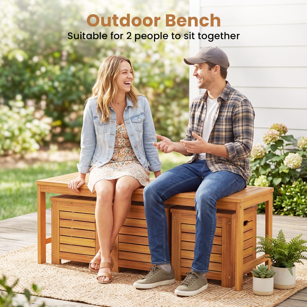 Banc de jardin Coast avec rangement - 3 compartiments de rangement - 115 x 45 cm - couleur naturelle