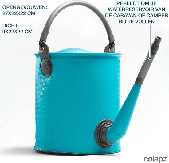 Seau et arrosoir pliables Colapz 9 L - Jerrican avec robinet de 7 à 9 litres - Seau avec couvercle hermétique - Bleu - Sans BPA - 27 x 22 x 22 cm - Camping en caravane et en camping-car en 2025